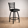 Heavy Duty Black Ladder Back Swivel Metal Bar Stool - Black Vinyl Seat