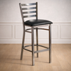 Heavy Duty Clear Coat Ladder Back Metal Restaurant Barstool with Black Vinyl Seat