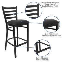 Heavy Duty Black Ladder Back Metal Restaurant Barstool features
