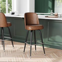 "The Big Boss" Brown Metal Barstool with Swivel Bucket Seat