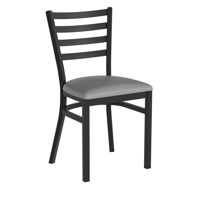 Heavy Duty Clear Coated Ladder Back Metal Restaurant Chair - Gray Vinyl Seat