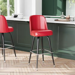 "The Big Boss" Red Metal Barstool with Swivel Bucket Seat