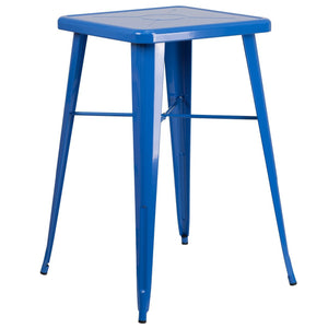 23.75'' Square Blue Metal Indoor-Outdoor Bar Height Table