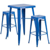 23.75'' Square Blue Metal Indoor-Outdoor Bar Table Set with 2 Square Seat Backless Stools