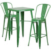 23.75'' Square Green Metal Indoor-Outdoor Bar Table Set with 2 Stools with Backs
