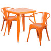 23.75'' Square Orange Metal Indoor-Outdoor Table Set with 2 Arm Chairs