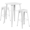 23.75'' Square White Metal Indoor-Outdoor Bar Table Set with 2 Square Seat Backless Stools