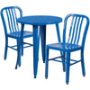 24'' Round Blue Metal Indoor-Outdoor Table Set with 2 Vertical Slat Back Chairs
