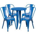 24'' Round Blue Metal Indoor-Outdoor Table Set with 4 Cafe Chairs