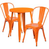 24'' Round Orange Metal Indoor-Outdoor Table Set with 2 Cafe Chairs