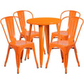 24'' Round Orange Metal Indoor-Outdoor Table Set with 4 Cafe Chairs