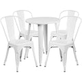 24'' Round White Metal Indoor-Outdoor Table Set with 4 Cafe Chairs