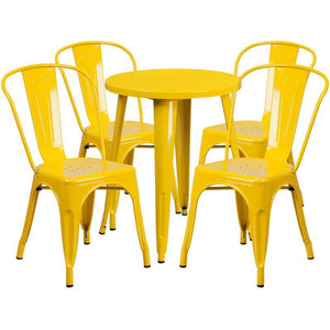 24'' Round Yellow Metal Indoor-Outdoor Table Set with 4 Cafe Chairs