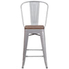 24"Height Stool with Back and Wood Seat