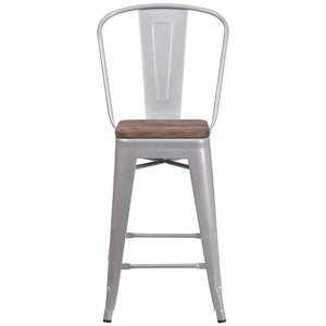 24"Height Stool with Back and Wood Seat