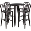 30'' Round Black-Antique Gold Metal Indoor-Outdoor Bar Table Set with 4 Vertical Slat Back Stools
