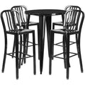 30'' Round Black Metal Indoor-Outdoor Bar Table Set with 4 Vertical Slat Back Stools