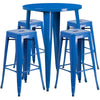 30'' Round Blue Metal Indoor-Outdoor Bar Table Set with 4 Square Seat Backless Stools