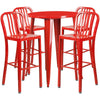 30'' Round Red Metal Indoor-Outdoor Bar Table Set with 4 Vertical Slat Back Stools