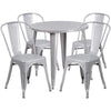 30'' Round Silver Metal Indoor-Outdoor Table Set with 4 Cafe Chairs