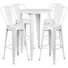 30'' Round White Metal Indoor-Outdoor Bar Table Set with 4 Cafe Stools
