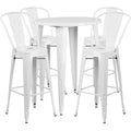 30'' Round White Metal Indoor-Outdoor Bar Table Set with 4 Cafe Stools