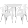 30'' Round White Metal Indoor-Outdoor Table Set with 4 Arm Chairs