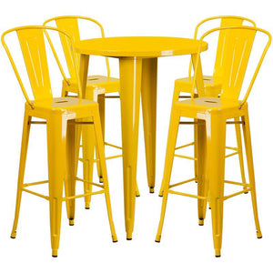30'' Round Yellow Metal Indoor-Outdoor Bar Table Set with 4 Cafe Stools