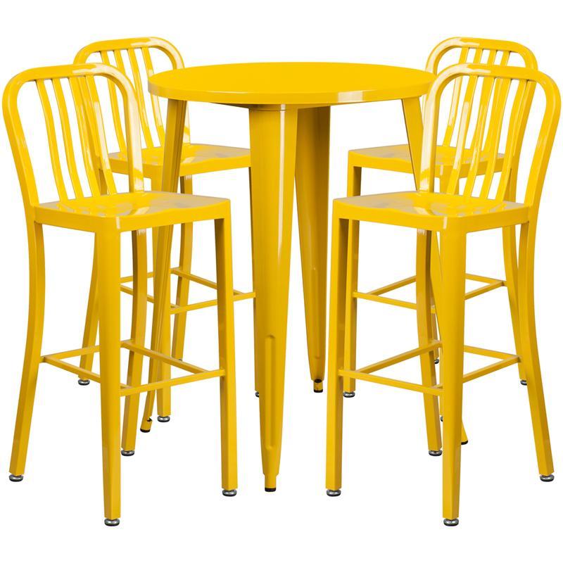Yellow outdoor top bar stools