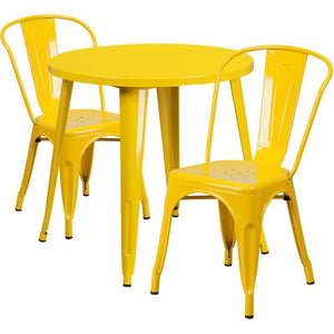 30'' Round Yellow Metal Indoor-Outdoor Table Set with 2 Cafe Chairs
