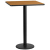 30'' Square Natural Laminate Table Top with 18'' Round Bar Height Table Base
