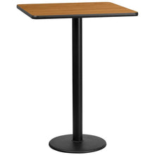 Load image into Gallery viewer, 30&#39;&#39; Square Natural Laminate Table Top with 18&#39;&#39; Round Bar Height Table Base