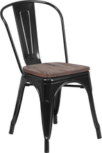 Load image into Gallery viewer, Black Metal Stackable Chair with Wood Seat