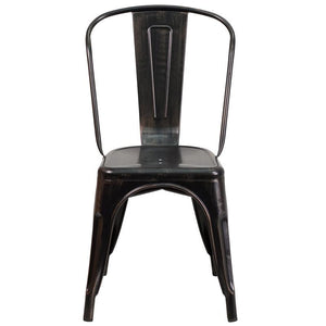 Black-Antique Gold Metal Indoor-Outdoor Stackable Chair