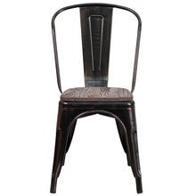 Load image into Gallery viewer, Black-Antique Gold Metal Stackable Chair with Wood Seat