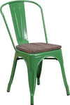 Green Metal Stackable Chair with Wood Seat
