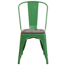 Load image into Gallery viewer, Green Metal Stackable Chair with Wood Seat