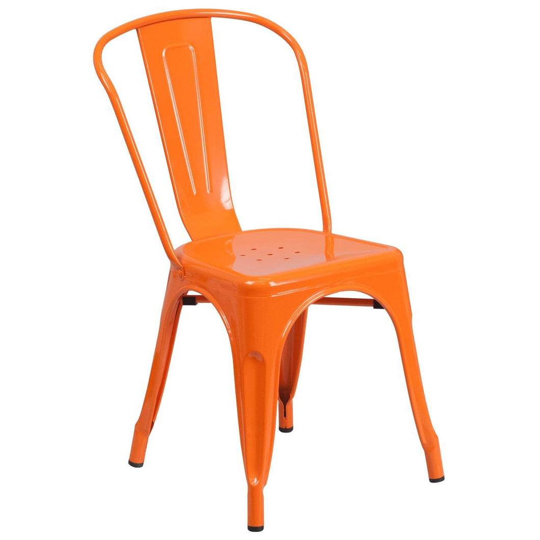 Orange Metal Indoor-Outdoor Stackable Chair