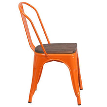 Load image into Gallery viewer, Orange Metal Stackable Chair with Wood Seat