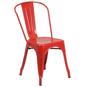 Red Metal Indoor-Outdoor Stackable Chair