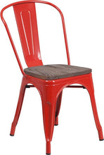 Load image into Gallery viewer, Red Metal Stackable Chair with Wood Seat