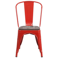 Load image into Gallery viewer, Red Metal Stackable Chair with Wood Seat