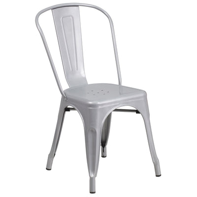 Silver Metal Indoor-Outdoor Stackable Chair