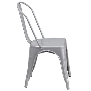 Silver Metal Indoor-Outdoor Stackable Chair