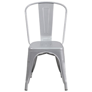 Silver Metal Indoor-Outdoor Stackable Chair