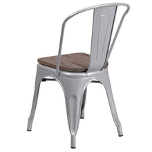 Load image into Gallery viewer, Silver Metal Stackable Chair with Wood Seat