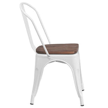 Load image into Gallery viewer, White Metal Stackable Chair with Wood Seat