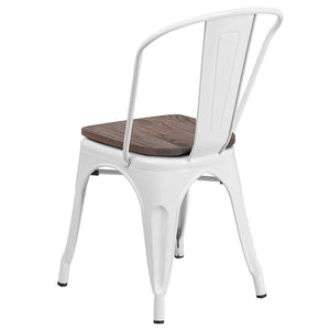 White Metal Stackable Chair with Wood Seat
