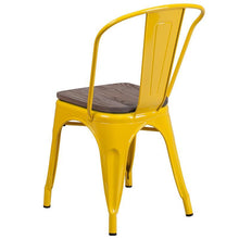 Load image into Gallery viewer, Yellow Metal Stackable Chair with Wood Seat