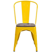 Load image into Gallery viewer, Yellow Metal Stackable Chair with Wood Seat